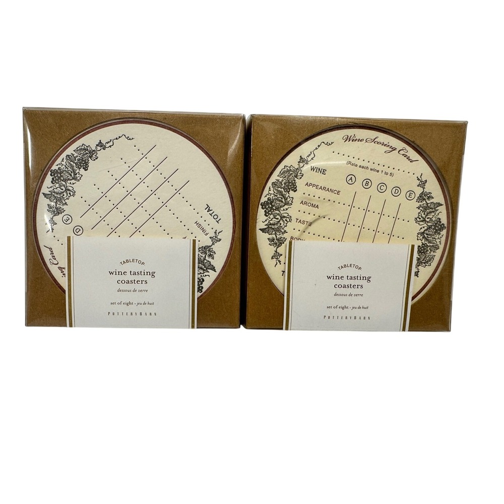 Pottery Barn Wine Tasting Coasters Set of 16 NEW Cream Paper Scoring Guide Bar